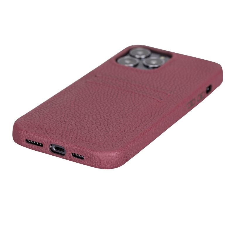 iPhone 13 Pro Max Burgundy Leather Snap-On Case with Card Holder - Hardiston - 5