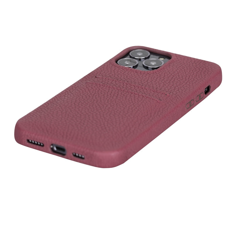 iPhone 13 Pro Max Burgundy Leather Snap-On Case with Card Holder - Hardiston - 6