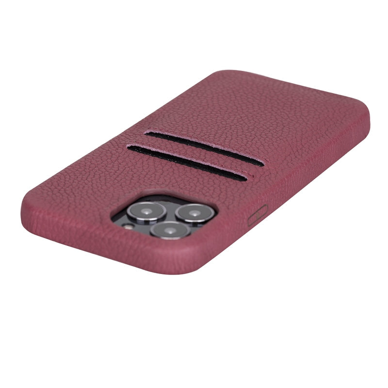 iPhone 13 Pro Max Burgundy Leather Snap-On Case with Card Holder - Hardiston - 7