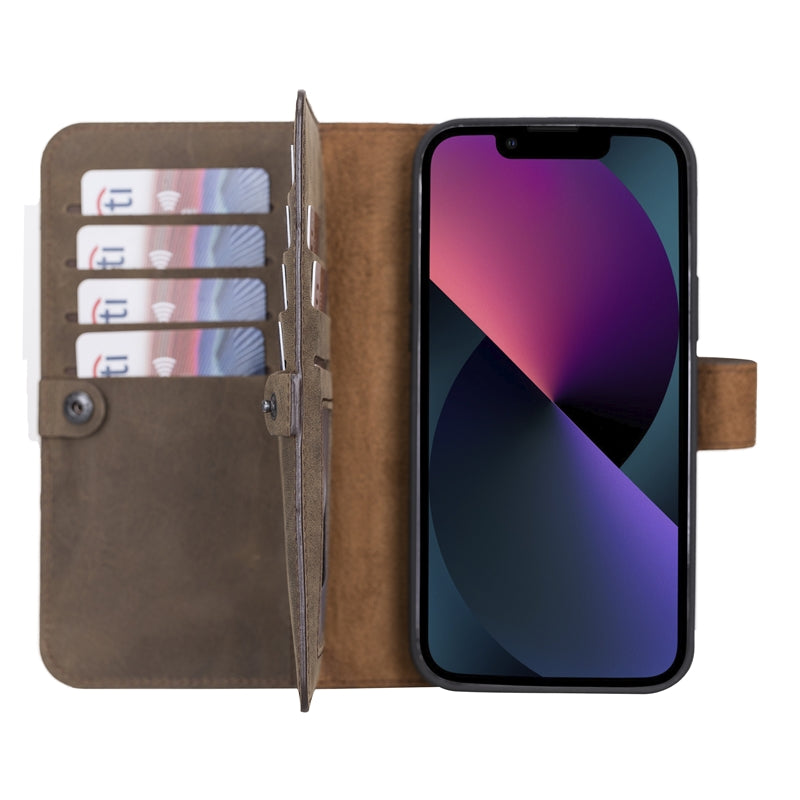 iPhone 13 Pro Max Mocha Leather Detachable Dual 2-in-1 Wallet Case with Card Holder and MagSafe - Hardiston - 1