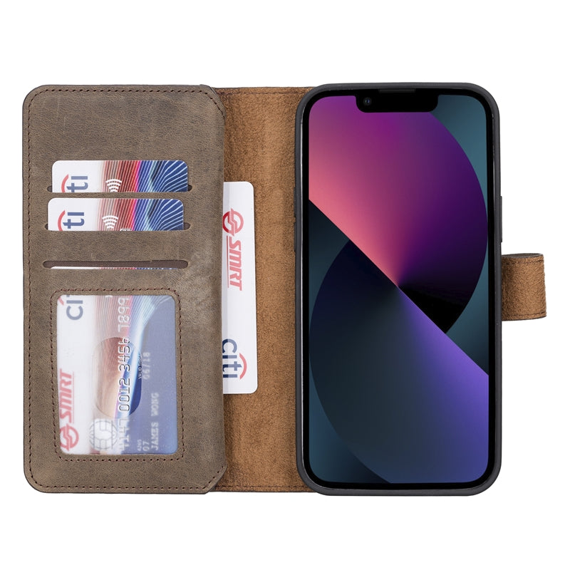 iPhone 13 Pro Max Mocha Leather Detachable Dual 2-in-1 Wallet Case with Card Holder and MagSafe - Hardiston - 2