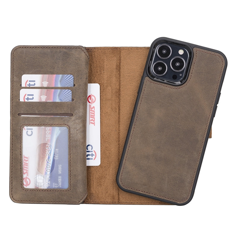 iPhone 13 Pro Max Mocha Leather Detachable Dual 2-in-1 Wallet Case with Card Holder and MagSafe - Hardiston - 4