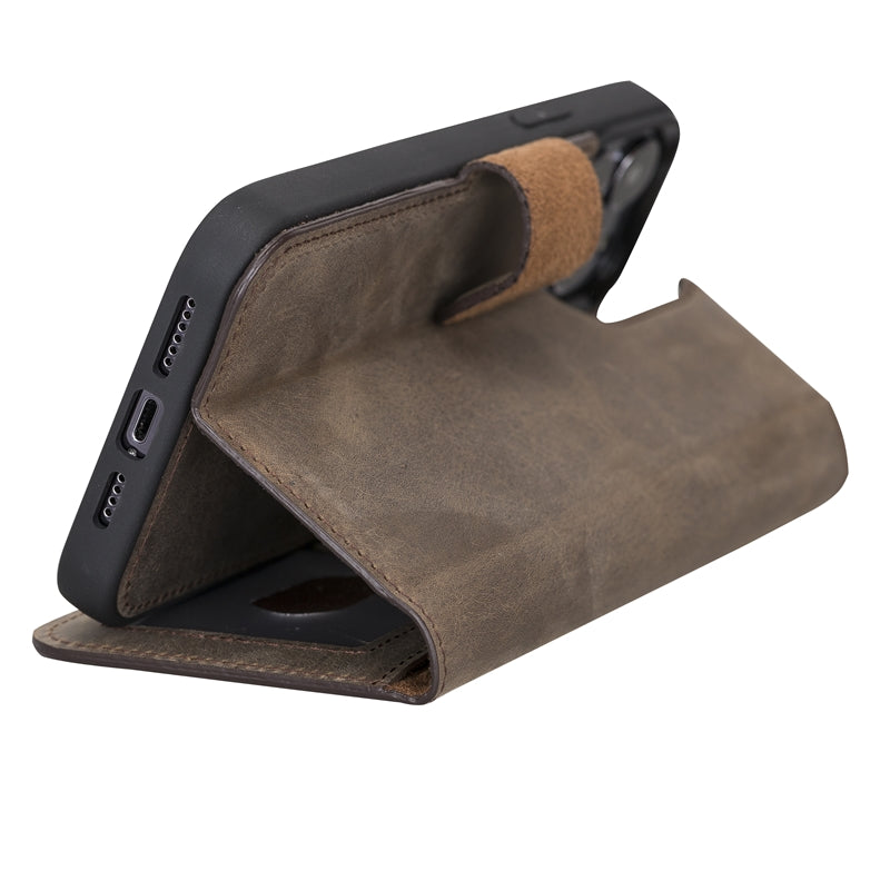 iPhone 13 Pro Max Mocha Leather Detachable 2-in-1 Wallet Case with Card Holder and MagSafe - Hardiston - 7
