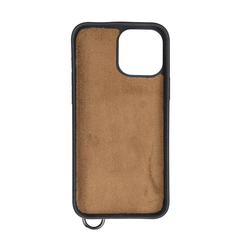 iPhone 13 Pro Max Mocha Leather Snap-On Card Holder Case with Back Strap - Hardiston - 4