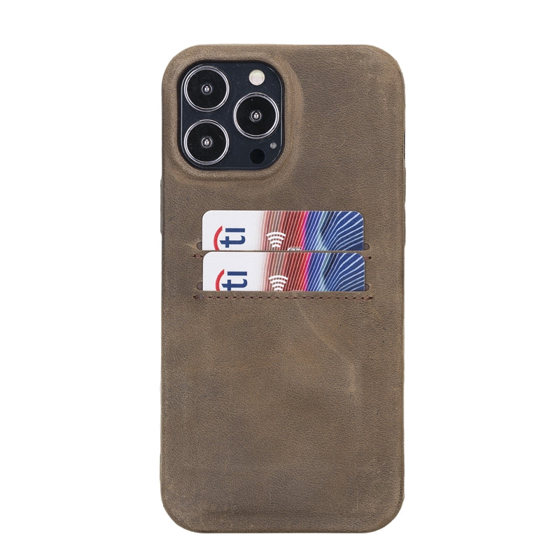 iPhone 13 Pro Max Mocha Leather Snap-On Case with Card Holder - Hardiston - 1