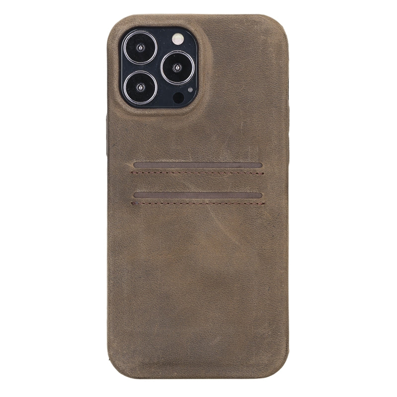 iPhone 13 Pro Max Mocha Leather Snap-On Case with Card Holder - Hardiston - 2