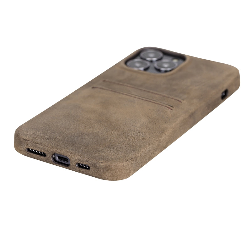 iPhone 13 Pro Max Mocha Leather Snap-On Case with Card Holder - Hardiston - 5