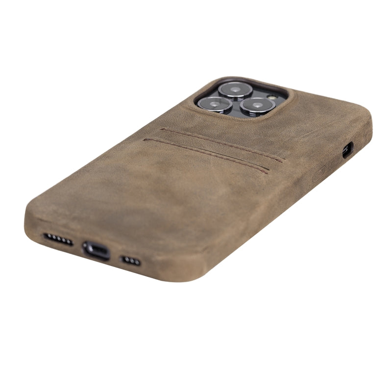 iPhone 13 Pro Max Mocha Leather Snap-On Case with Card Holder - Hardiston - 6
