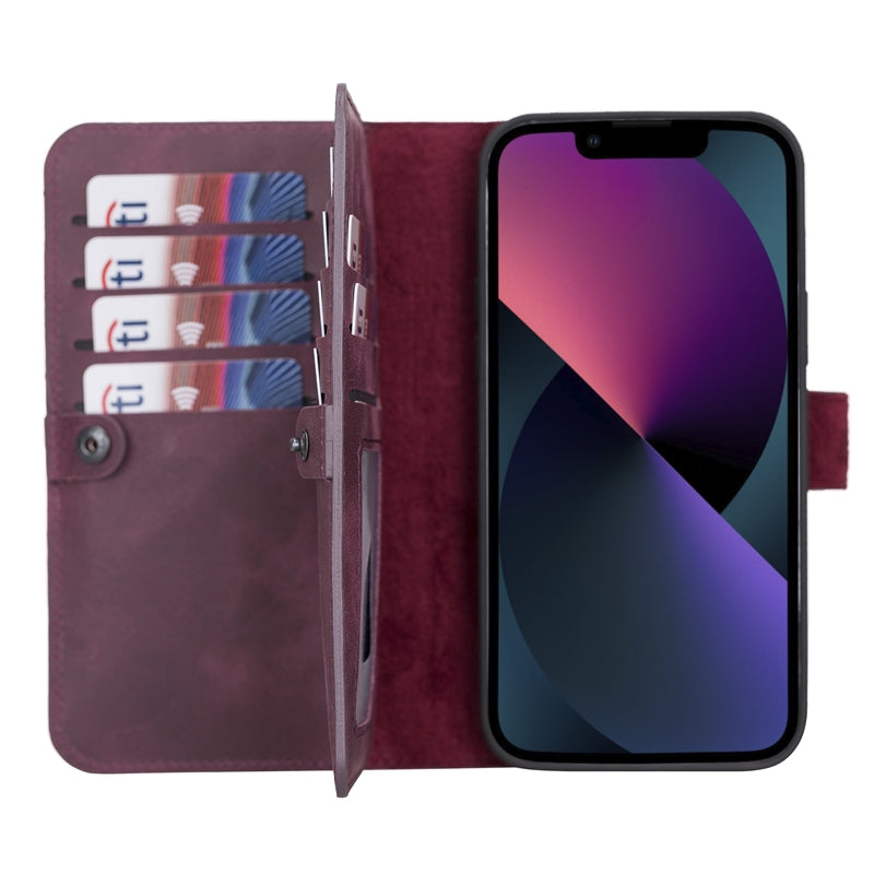 iPhone 13 Pro Max Purple Leather Detachable Dual 2-in-1 Wallet Case with Card Holder and MagSafe - Hardiston - 1