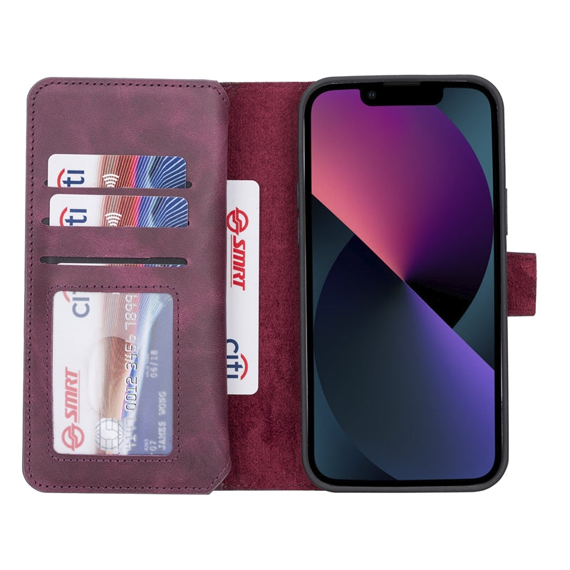 iPhone 13 Pro Max Purple Leather Detachable Dual 2-in-1 Wallet Case with Card Holder and MagSafe - Hardiston - 2