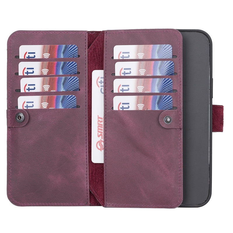 iPhone 13 Pro Max Purple Leather Detachable Dual 2-in-1 Wallet Case with Card Holder and MagSafe - Hardiston - 3