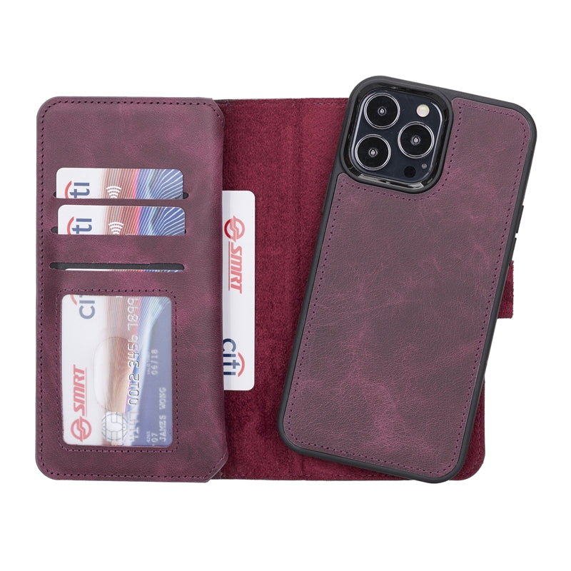 iPhone 13 Pro Max Purple Leather Detachable Dual 2-in-1 Wallet Case with Card Holder and MagSafe - Hardiston - 4