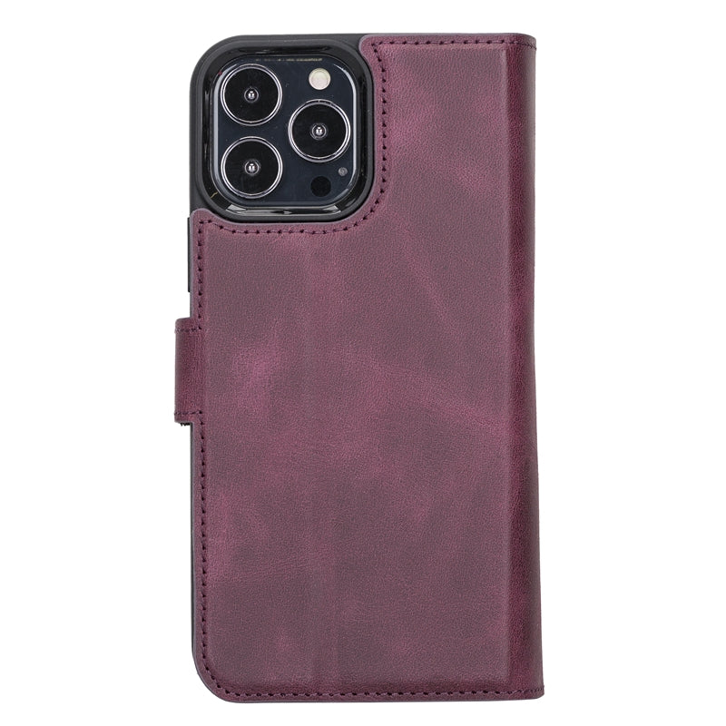 iPhone 13 Pro Max Purple Leather Detachable Dual 2-in-1 Wallet Case with Card Holder and MagSafe - Hardiston - 6