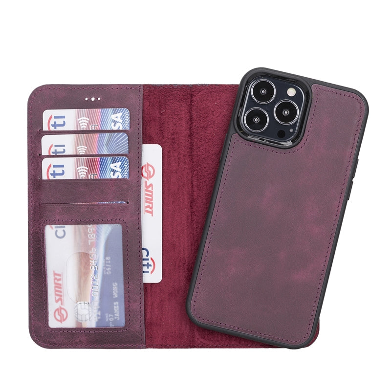 iPhone 13 Pro Max Purple Leather Detachable 2-in-1 Wallet Case with Card Holder and MagSafe - Hardiston - 2