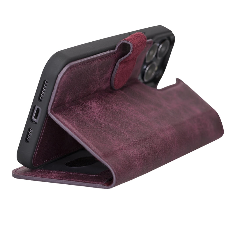 iPhone 13 Pro Max Purple Leather Detachable 2-in-1 Wallet Case with Card Holder and MagSafe - Hardiston - 7