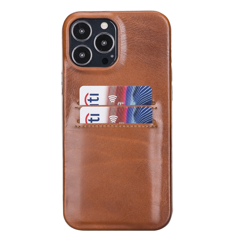 iPhone 13 Pro Max Russet Leather Snap-On Case with Card Holder - Hardiston - 1