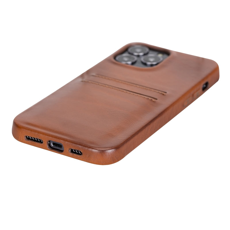 iPhone 13 Pro Max Russet Leather Snap-On Case with Card Holder - Hardiston - 5