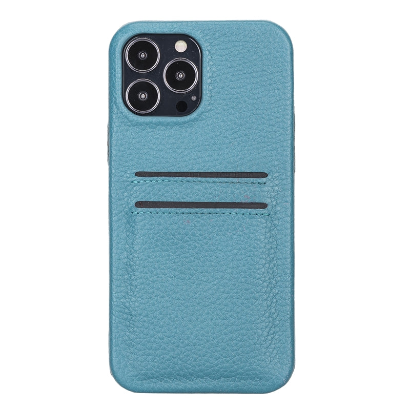 iPhone 13 Pro Max Turquoise Leather Snap-On Case with Card Holder - Hardiston - 2
