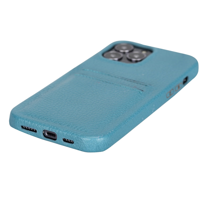 iPhone 13 Pro Max Turquoise Leather Snap-On Case with Card Holder - Hardiston - 5