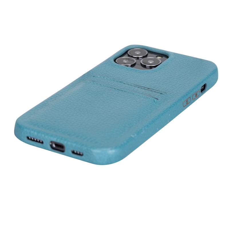 iPhone 13 Pro Max Turquoise Leather Snap-On Case with Card Holder - Hardiston - 6