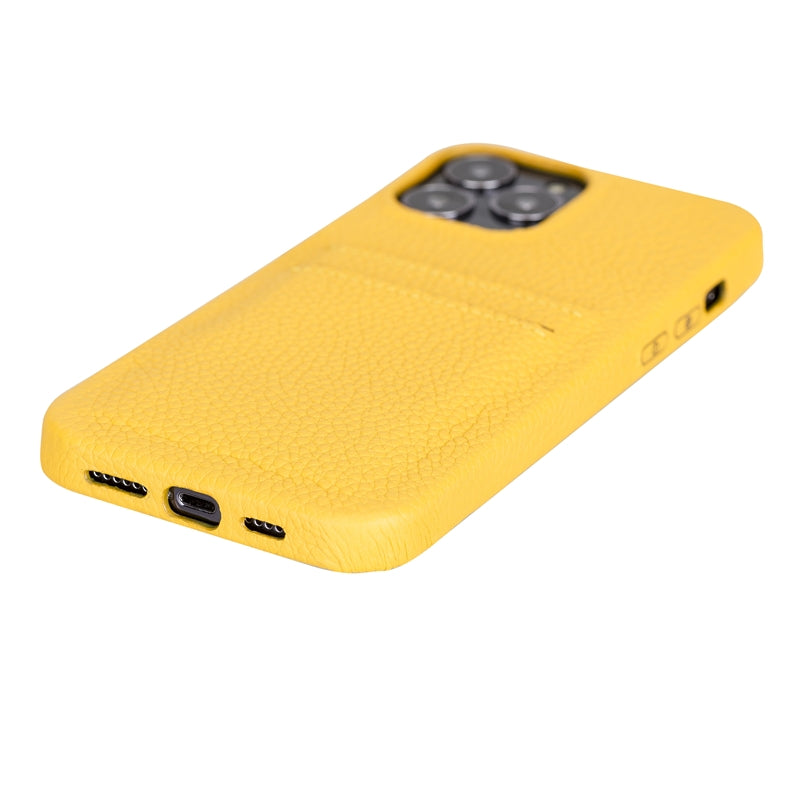 iPhone 13 Pro Max Yellow Leather Snap-On Case with Card Holder - Hardiston - 5