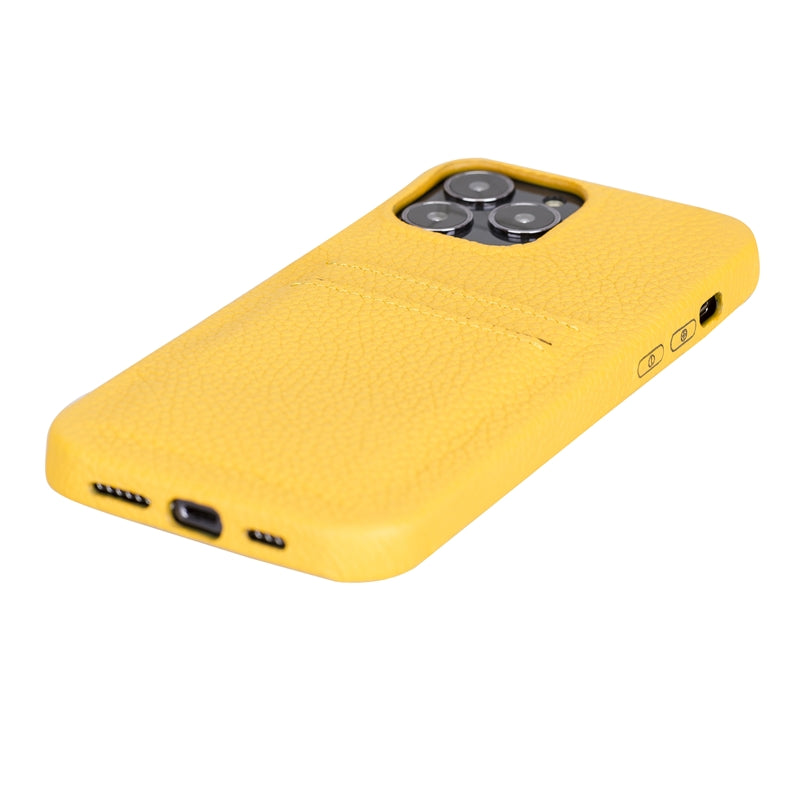 iPhone 13 Pro Max Yellow Leather Snap-On Case with Card Holder - Hardiston - 6