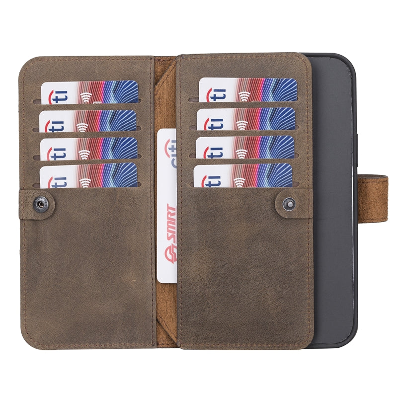 iPhone 13 Pro Mocha Leather Detachable Dual 2-in-1 Wallet Case with Card Holder and MagSafe - Hardiston - 3