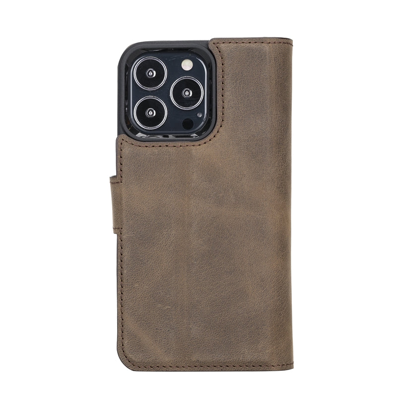 iPhone 13 Pro Mocha Leather Detachable Dual 2-in-1 Wallet Case with Card Holder and MagSafe - Hardiston - 6