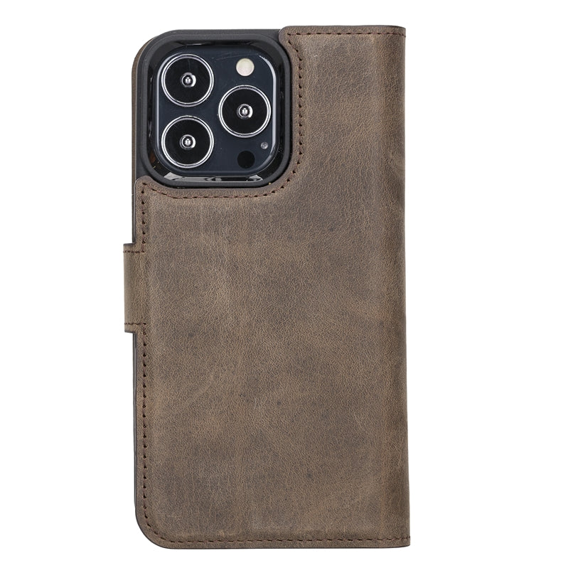 iPhone 13 Pro Mocha Leather Detachable 2-in-1 Wallet Case with Card Holder and MagSafe - Hardiston - 4