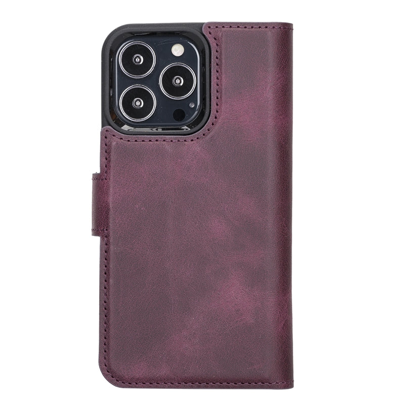 iPhone 13 Pro Purple Leather Detachable 2-in-1 Wallet Case with Card Holder and MagSafe - Hardiston - 4