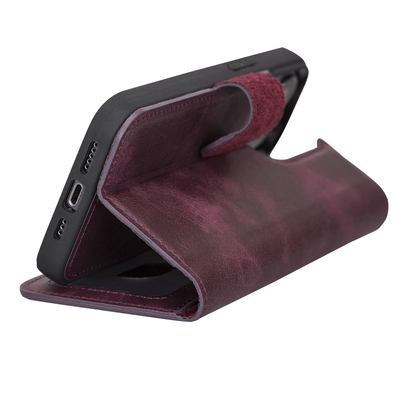 iPhone 13 Pro Purple Leather Detachable 2-in-1 Wallet Case with Card Holder and MagSafe - Hardiston - 7