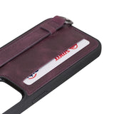 iPhone 13 Pro Purple Leather Snap-On Card Holder Case with Back Strap - Hardiston - 8