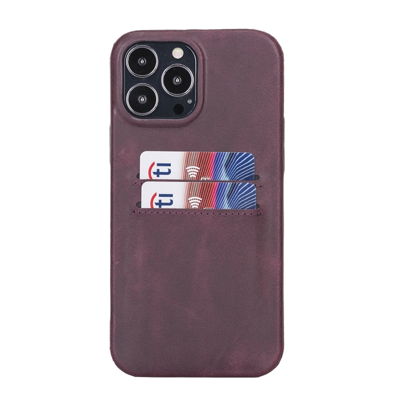 iPhone 13 Pro Purple Leather Snap-On Case with Card Holder - Hardiston - 1