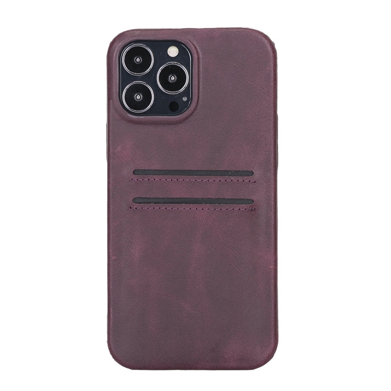 iPhone 13 Pro Purple Leather Snap-On Case with Card Holder - Hardiston - 2