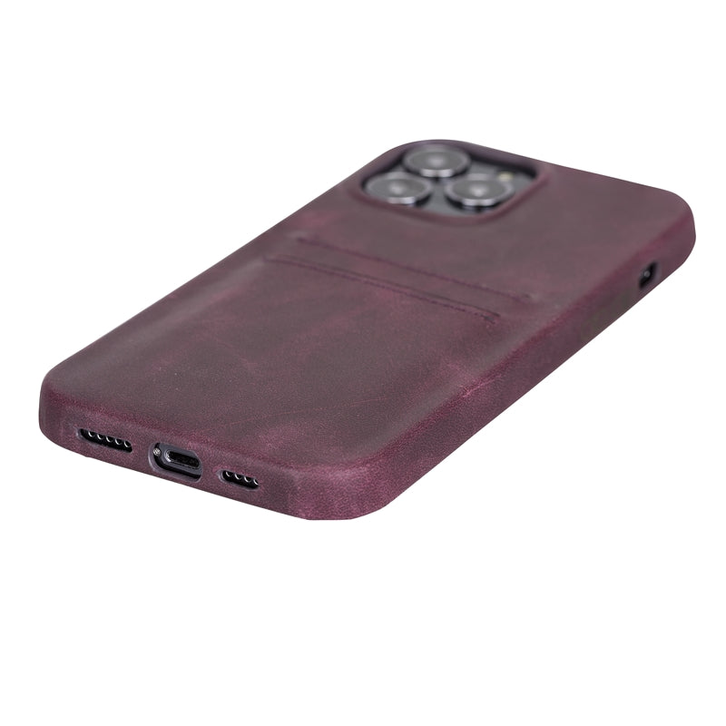iPhone 13 Pro Purple Leather Snap-On Case with Card Holder - Hardiston - 5