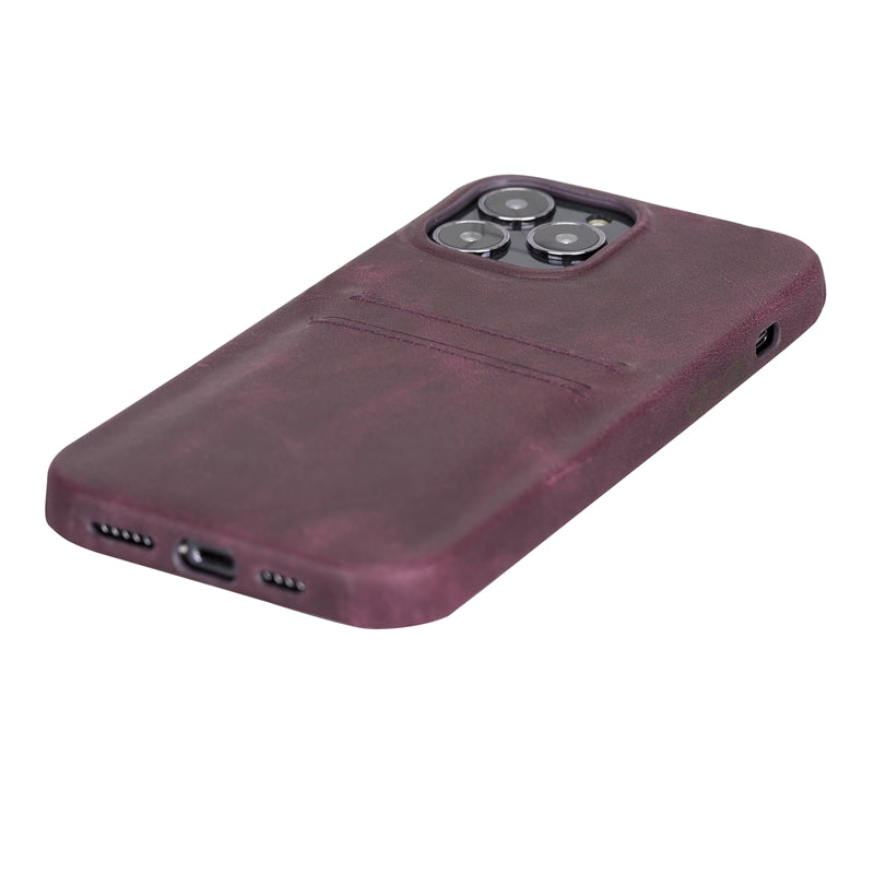 iPhone 13 Pro Purple Leather Snap-On Case with Card Holder - Hardiston - 6