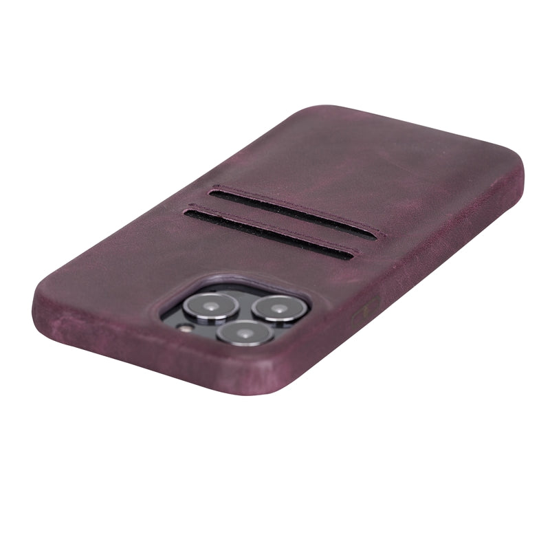 iPhone 13 Pro Purple Leather Snap-On Case with Card Holder - Hardiston - 7