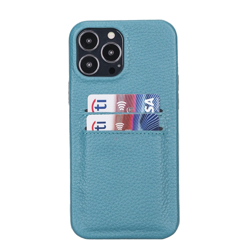 iPhone 13 Pro Turquoise Leather Snap-On Case with Card Holder - Hardiston - 1