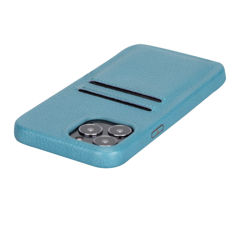 iPhone 13 Pro Turquoise Leather Snap-On Case with Card Holder - Hardiston - 7