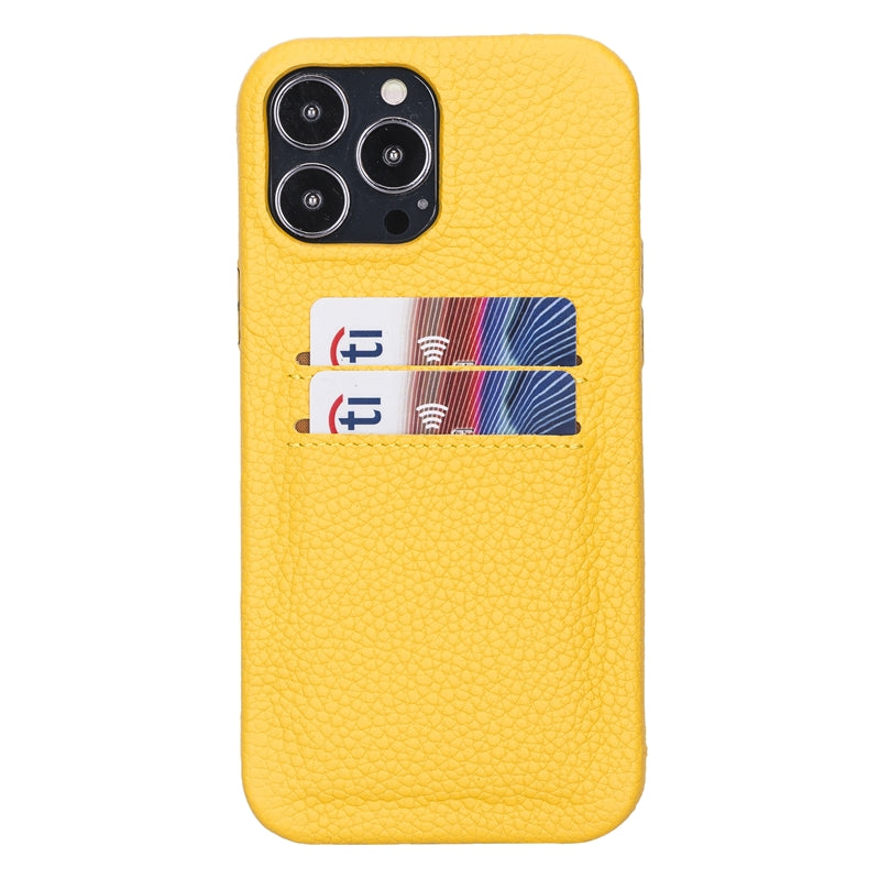 iPhone 13 Pro Yellow Leather Snap-On Case with Card Holder - Hardiston - 1