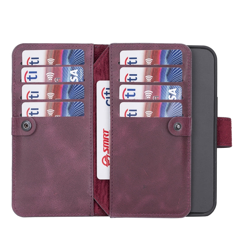 iPhone 13 Purple Leather Detachable Dual 2-in-1 Wallet Case with Card Holder and MagSafe - Hardiston - 3