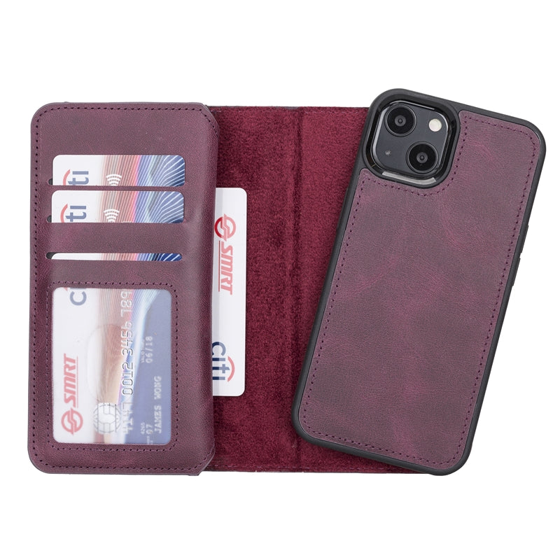 iPhone 13 Purple Leather Detachable Dual 2-in-1 Wallet Case with Card Holder and MagSafe - Hardiston - 4