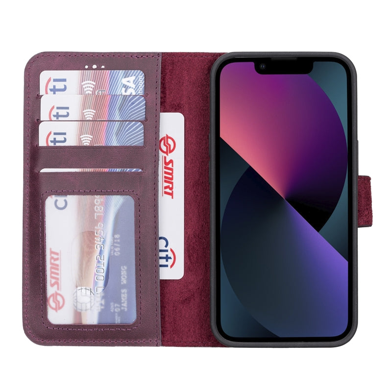 iPhone 13 Purple  Leather Detachable 2-in-1 Wallet Case with Card Holder and MagSafe - Hardiston - 1