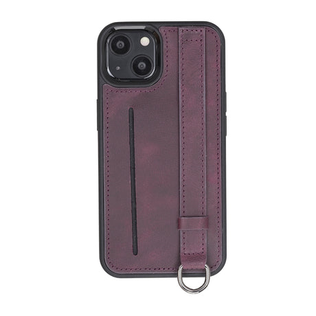 iPhone 13 Purple Leather Snap-On Card Holder Case with Back Strap - Hardiston - 1