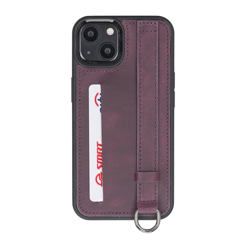 iPhone 13 Purple Leather Snap-On Card Holder Case with Back Strap - Hardiston - 2