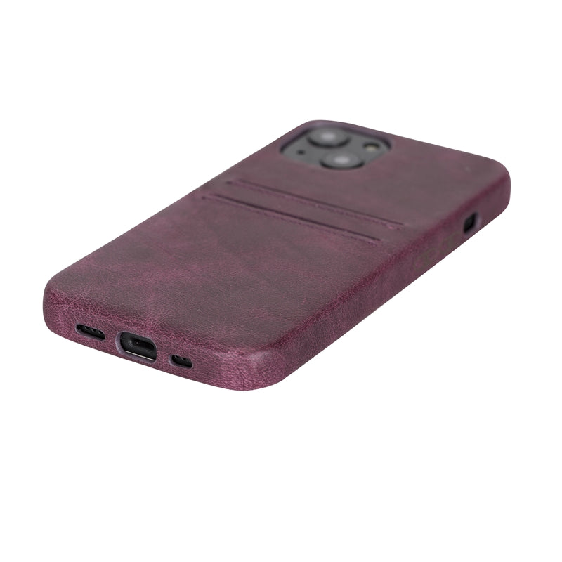 iPhone 13 Purple Leather Snap-On Case with Card Holder - Hardiston - 5
