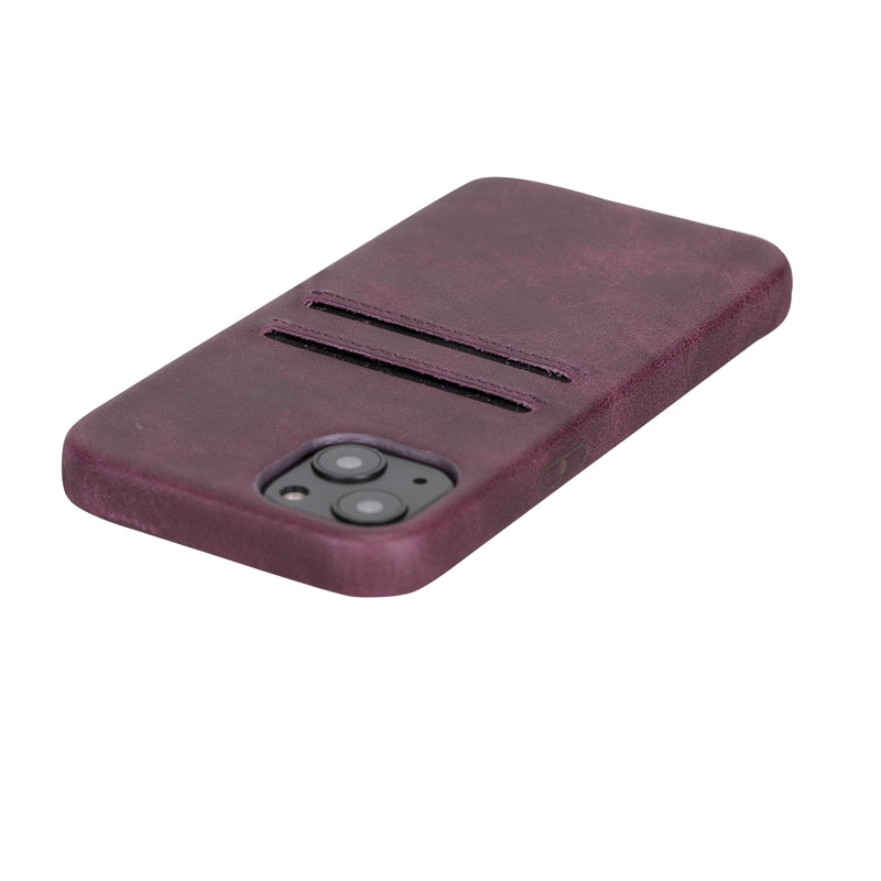 iPhone 13 Purple Leather Snap-On Case with Card Holder - Hardiston - 7