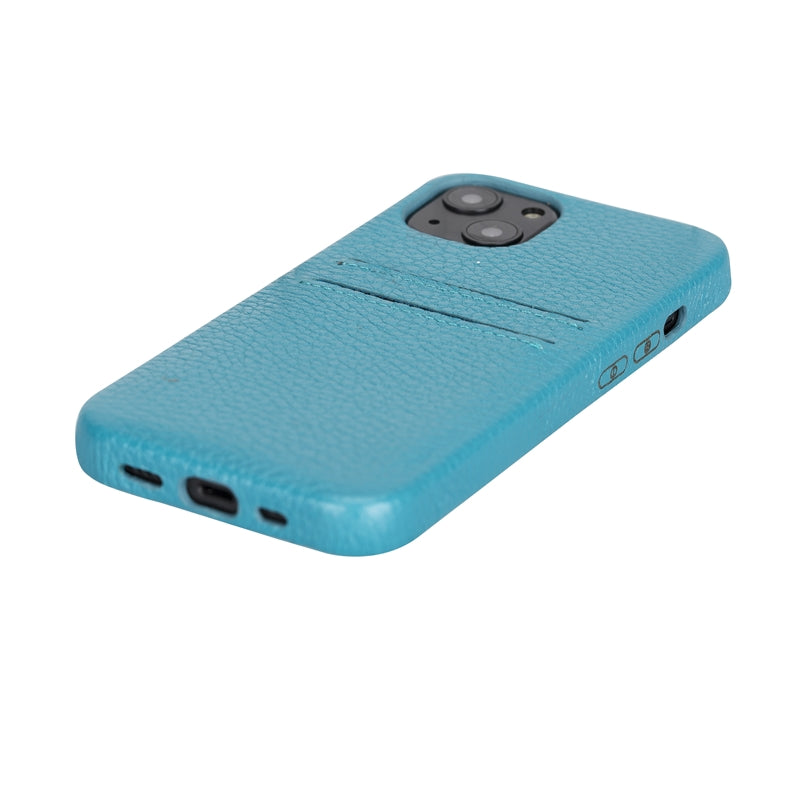 iPhone 13 Turquoise Leather Snap-On Case with Card Holder - Hardiston - 6