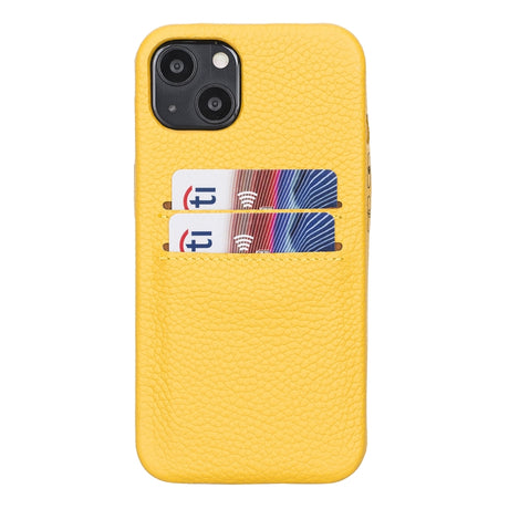 iPhone 13 Yellow Leather Snap-On Case with Card Holder - Hardiston - 1