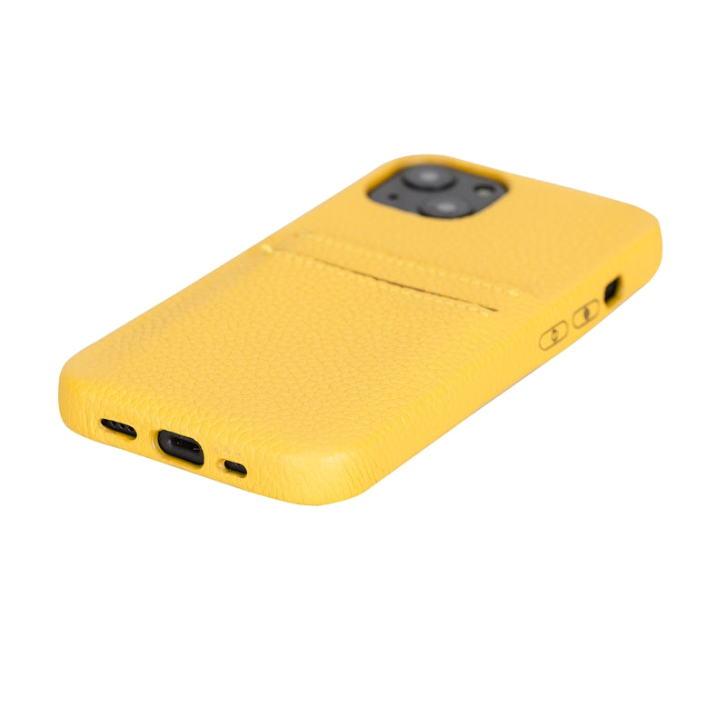 iPhone 13 Yellow Leather Snap-On Case with Card Holder - Hardiston - 5